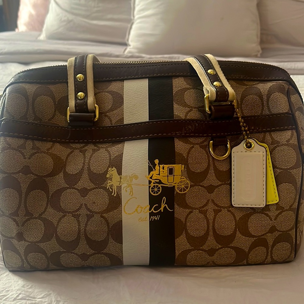 Coach handbag brown & white